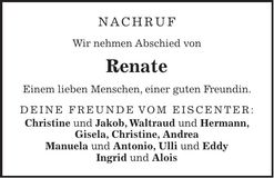 Traueranzeige Renate Nanik