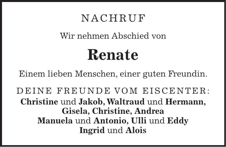 Traueranzeige Renate Nanik