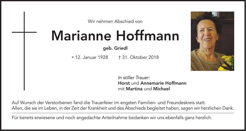 Traueranzeige Marianne Hoffmann