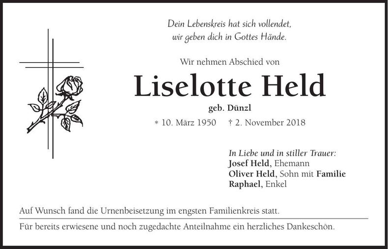 Traueranzeige Liselotte Held