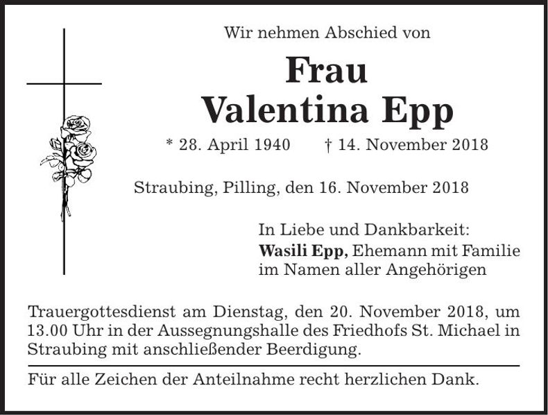 Traueranzeige Valentina Epp
