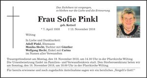 Traueranzeige Sofie Pinkl