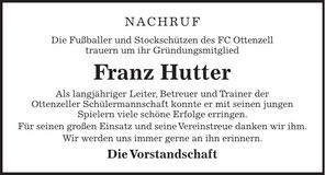 Traueranzeige Franz Hutter