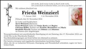 Traueranzeige Frieda Weinzierl