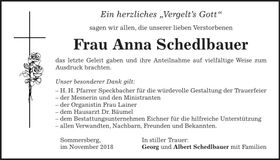 Traueranzeige Anna Schedlbauer