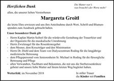 Traueranzeige Margareta Groitl