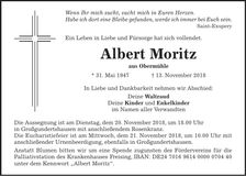 Traueranzeige Albert Moritz