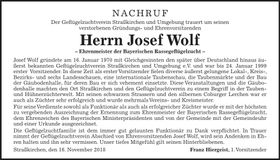 Traueranzeige Josef Wolf
