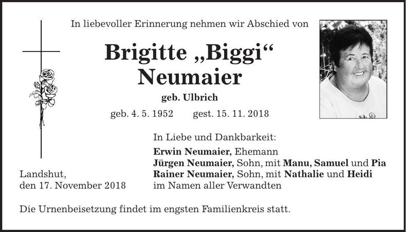 Traueranzeige Brigitte Neumaier