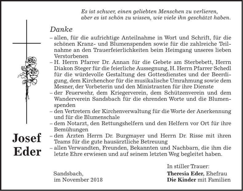 Traueranzeige Josef Eder
