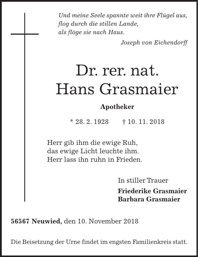 Traueranzeige Dr. Hans Grasmaier
