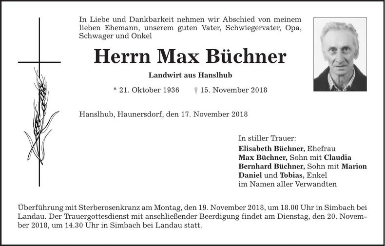 Traueranzeige Max Büchner