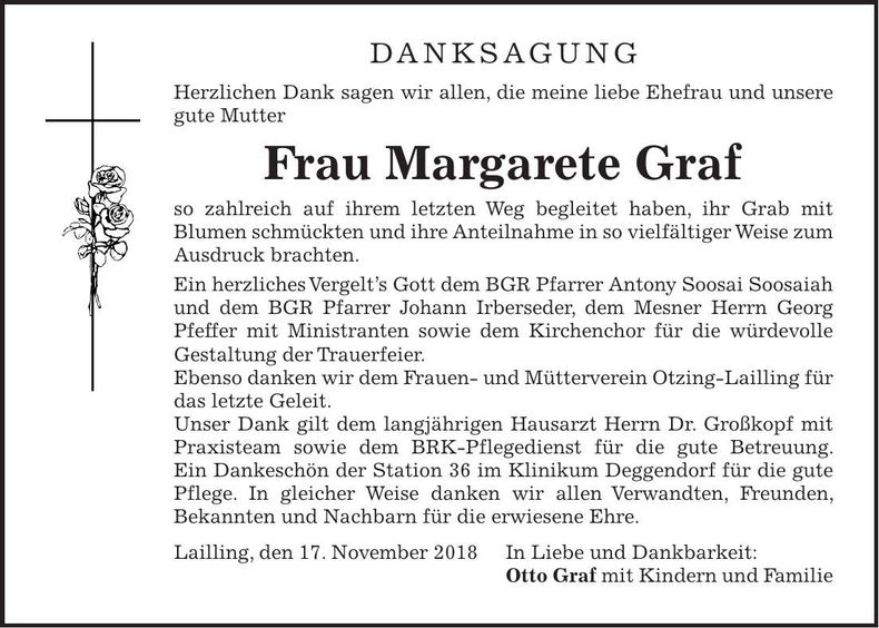 Traueranzeige Margarete Graf