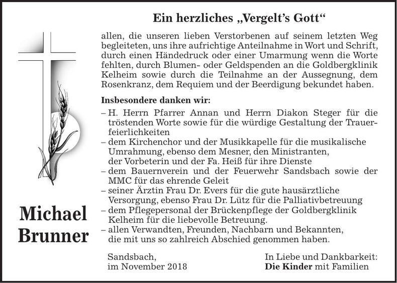 Traueranzeige Michael Brunner