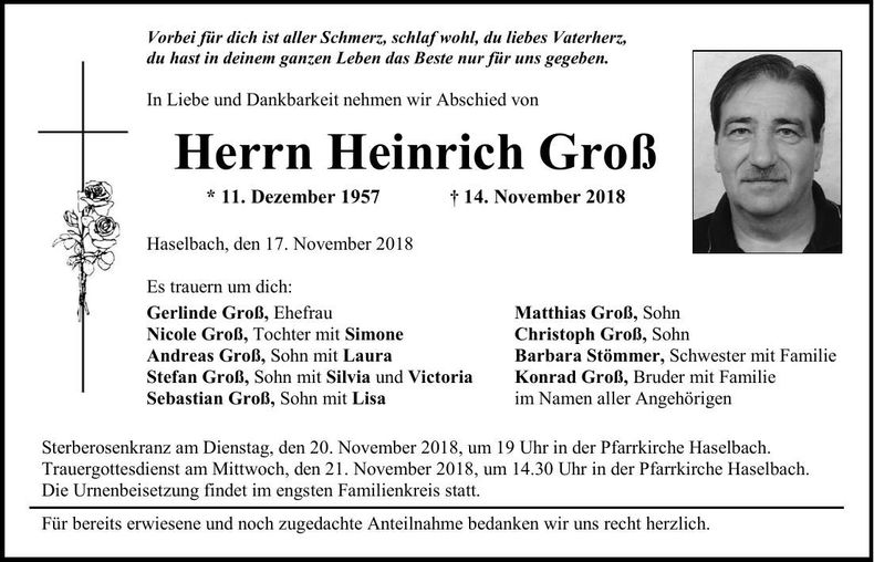 Traueranzeige Heinrich Groß