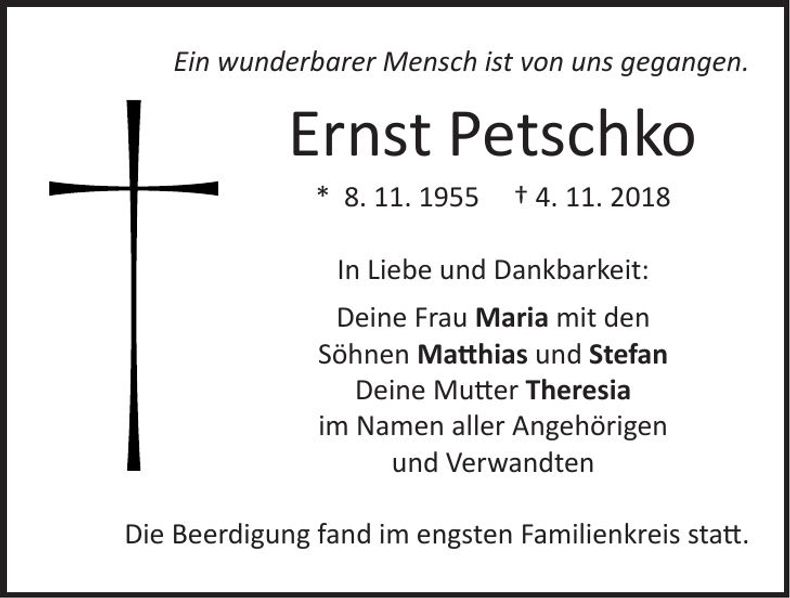 Traueranzeige Ernst Petschko