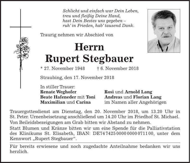 Traueranzeige Rupert Stegbauer