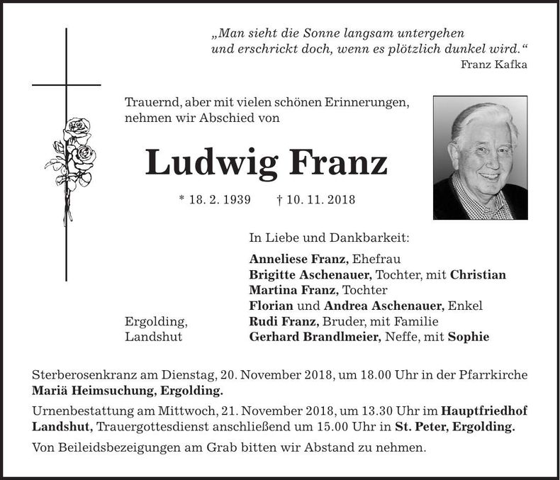 Traueranzeige Ludwig Franz