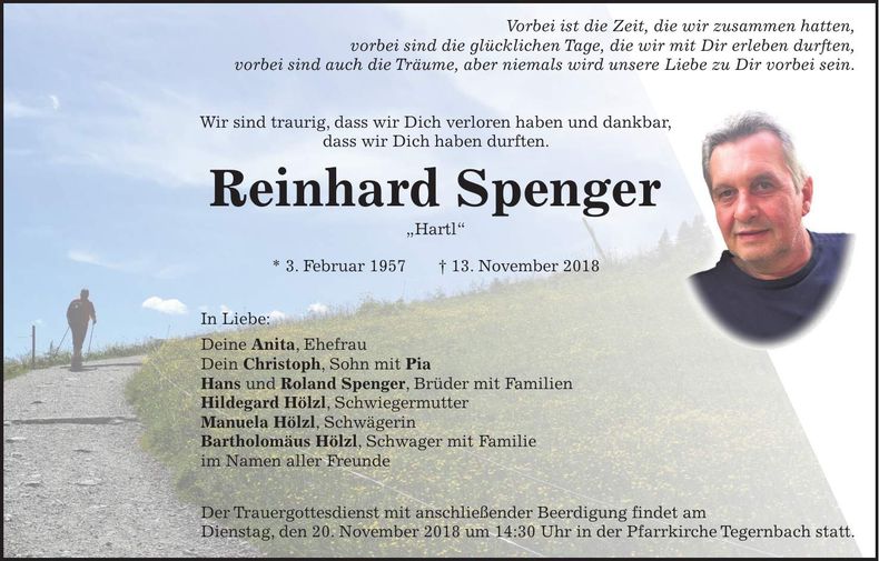 Traueranzeige Reinhard Spenger