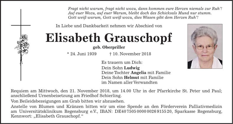 Traueranzeige Elisabeth Grauschopf