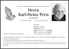 Traueranzeige Karl-Heinz Preis