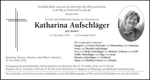 Traueranzeige Katharina Aufschläger