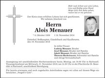 Traueranzeige Alois Menauer