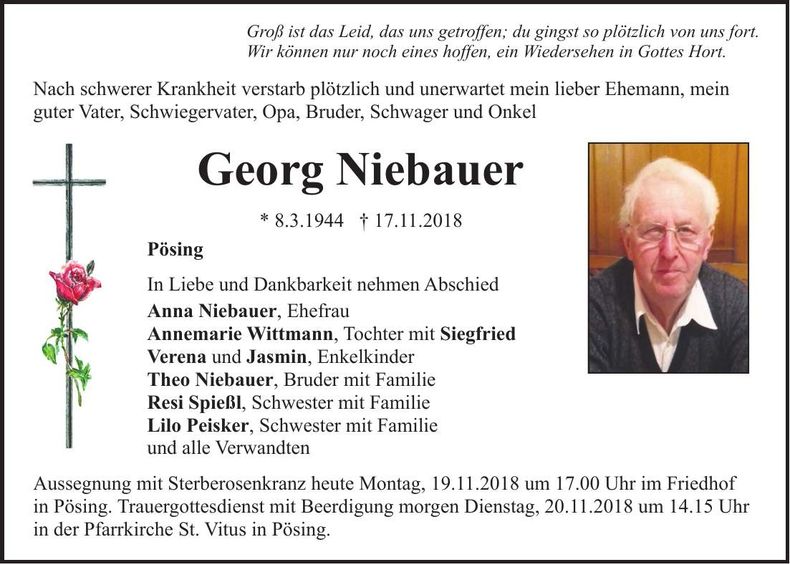 Traueranzeige Georg Niebauer