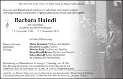 Traueranzeige Barbara Haindl