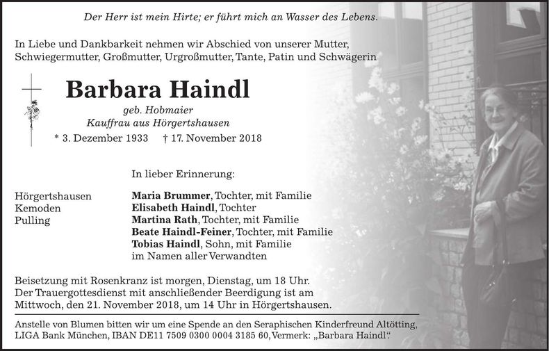 Traueranzeige Barbara Haindl