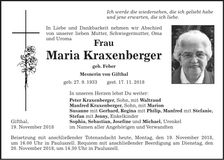 Traueranzeige Maria Kraxenberger