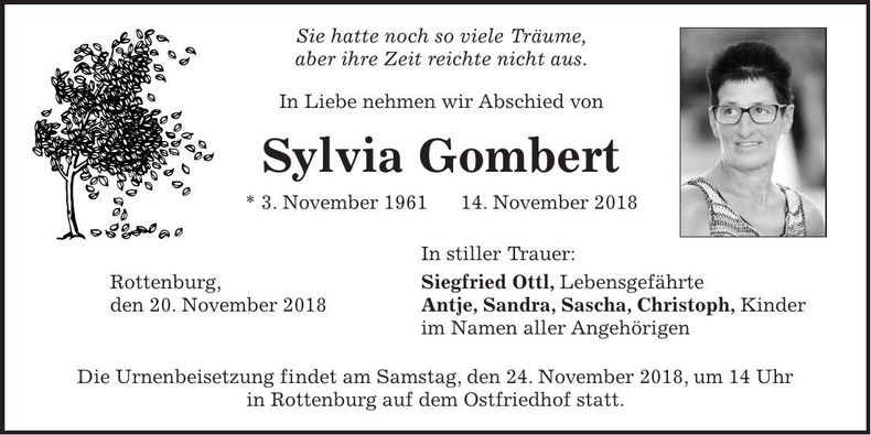 Traueranzeige Sylvia Gombert