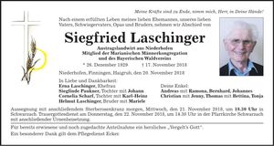 Traueranzeige Siegfried Laschinger