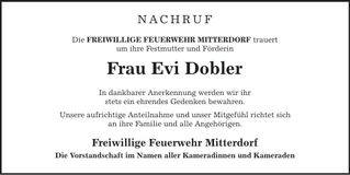 Traueranzeige Evi Dobler