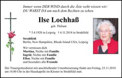 Traueranzeige Ilse Lochhaß