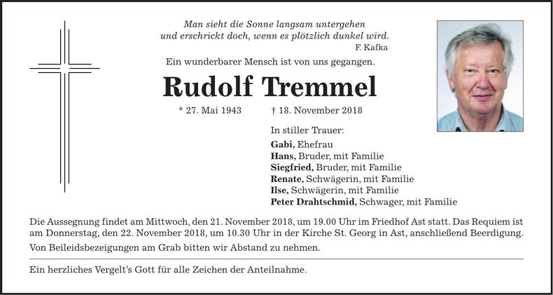 Traueranzeige Rudolf Tremmel