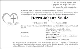 Traueranzeige Johann Saule