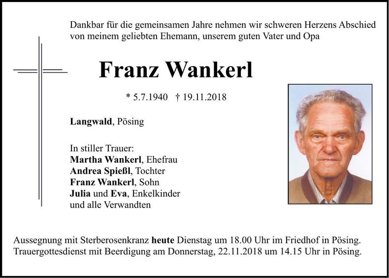 Traueranzeige Franz Wankerl