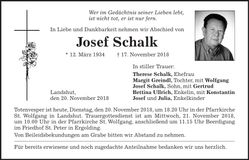 Traueranzeige Josef Schalk