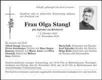 Traueranzeige Olga Stangl