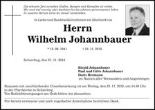 Traueranzeige Wilhelm Johannbauer