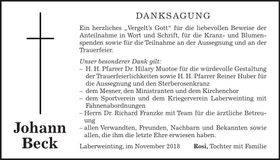 Traueranzeige Johann Beck
