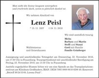 Traueranzeige Lenz Peisl