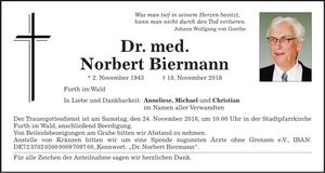 Traueranzeige Norbert Dr. Biermann