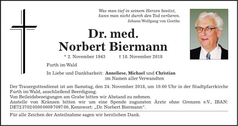 Traueranzeige Norbert Dr. Biermann
