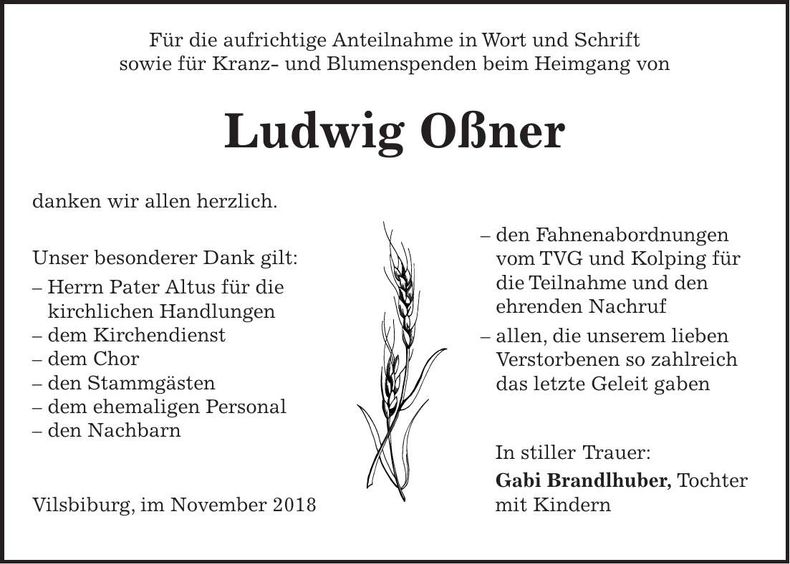 Traueranzeige Ludwig Oßner