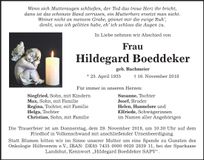 Traueranzeige Hildegard Boeddeker