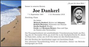 Traueranzeige Joe Dankerl