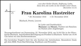 Traueranzeige Karolina Hastreiter