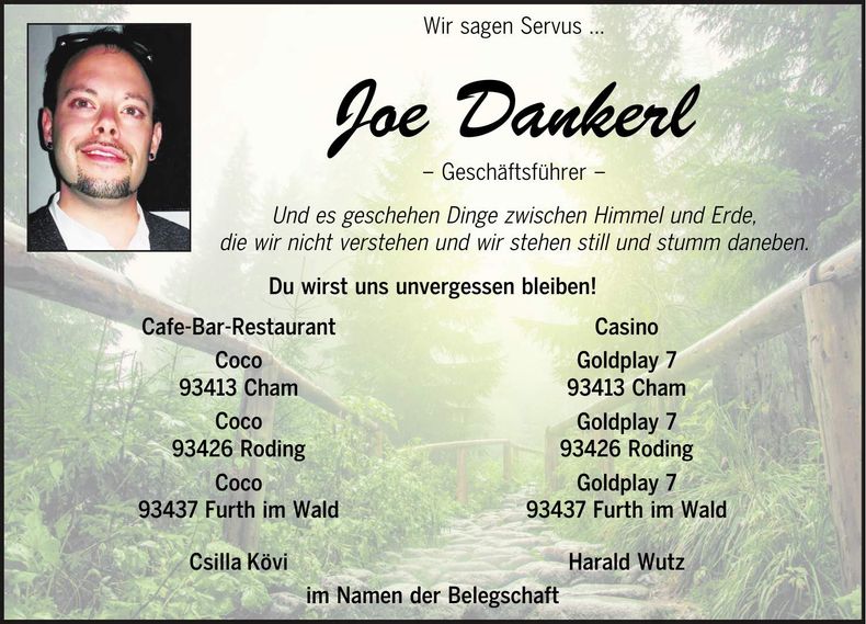 Traueranzeige Joe Dankerl